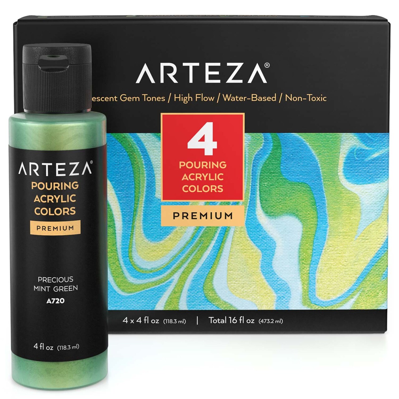 Arteza Iridescent Pouring Acrylic Paint Set, 118ml, Gem Tones - 4 Pack